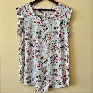 Pleione| Nordstrom| Cap Sleeve Floral Wildflower Blouse Sz L
